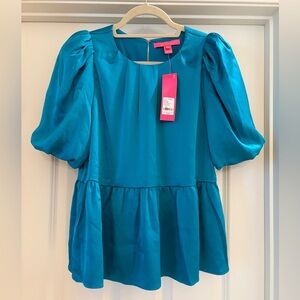 NWT Lilly Pulitzer Blakelynn Elbow Sleeve Top in Blue Rhapsody, size 4